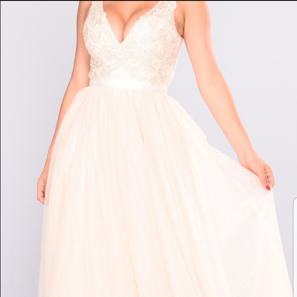 Fashion Nova magical moments lace dress in beige - Picture 2 of 8